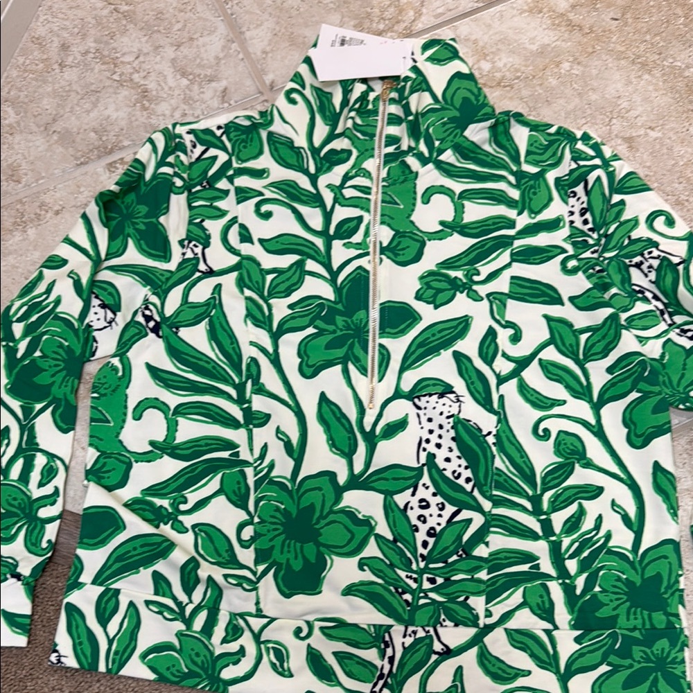 Lilly Pulitzer Eleni Half Zip Pullover Fiddle Leaf Green